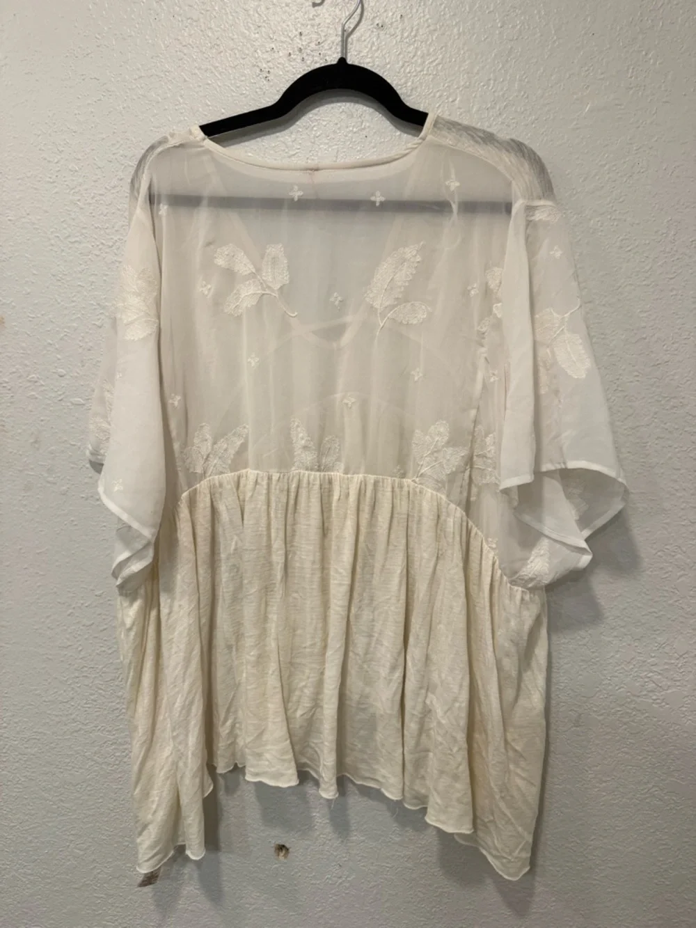 Free People Ivory Embroidered New World Kaftan Top Boho Flowy Festival Vibes XS